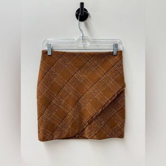 Free People Asymmetrical Tweed Fringe Brown Mini Skirt - Picture 1 of 4